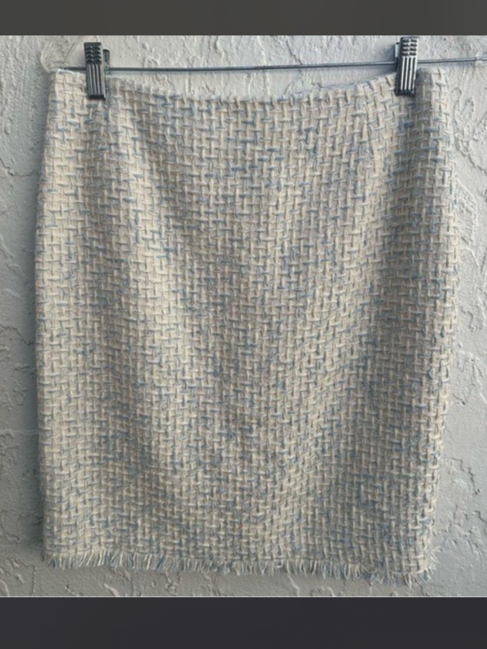 Saks Fifth Avenue Arkis Punto Cream Pencil Skirt with Soft Blue Accents 4